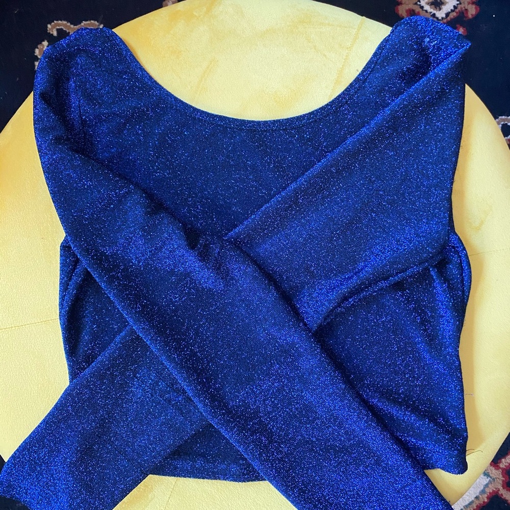 Long sleeve sparkly blue crop top